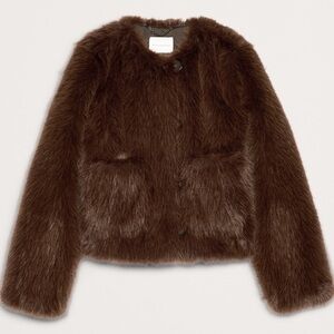 New $250 Banana Republic Luxury Faux Fur Short Jacket Brown NWT